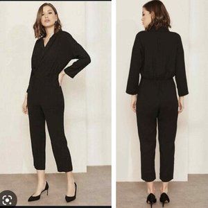 NWT J.CREW Black Crepe Lapel Ankle Crop Jumpsuit Women's Size 4